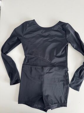 Balera Black Long Sleeve biketard. Sheer cutout on waist & sleeves. Size Med